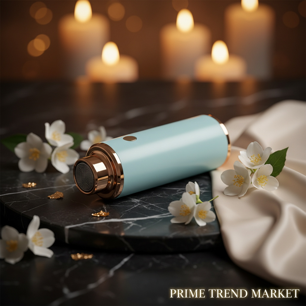 Luxury Electric Facial Cleansing Device Blue on dark marble with jasmine flowers — Prime Trend Market