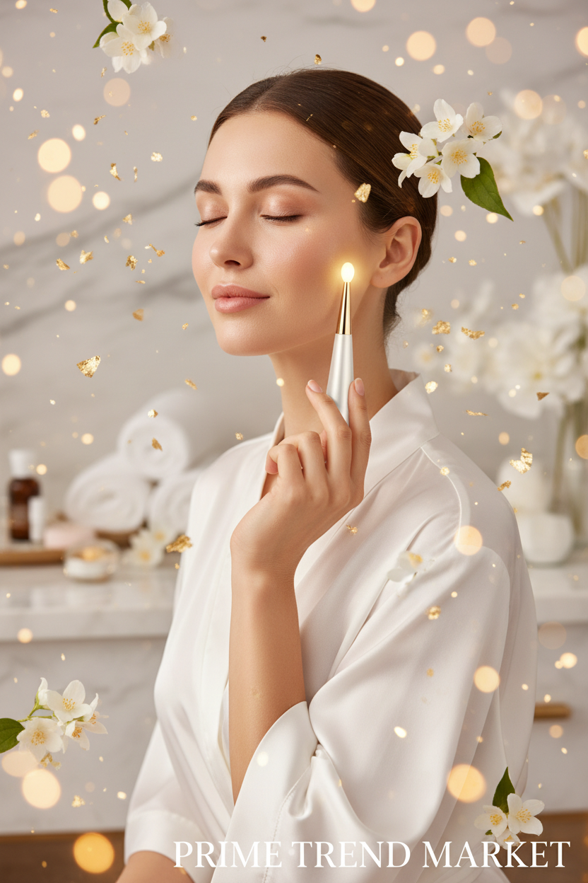 Luxury Pulse Skin Rejuvenation Wand Model Cheekbone Jawline Campaign Shot