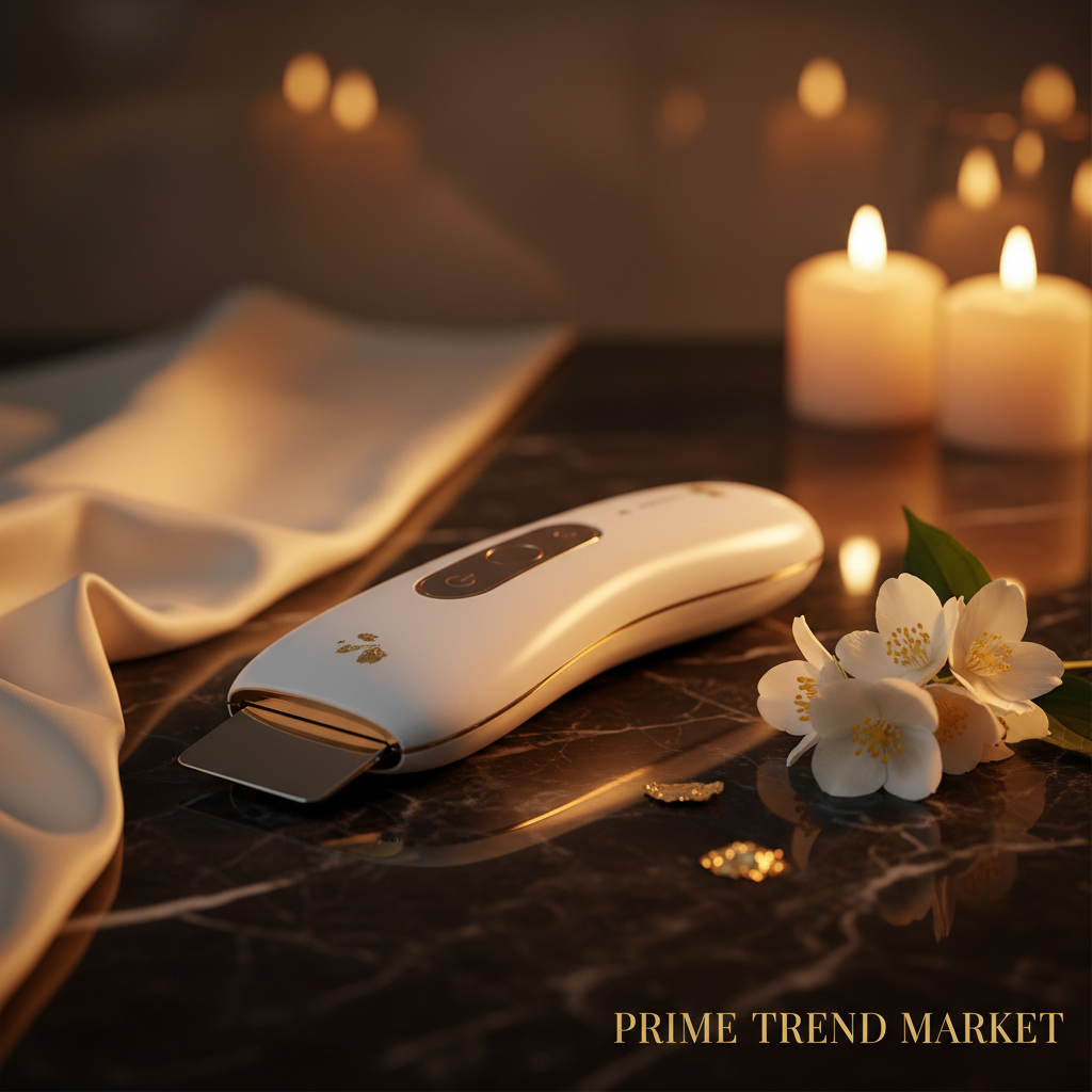 Luxury Ultrasonic Facial Peeling Device - White on Dark Marble