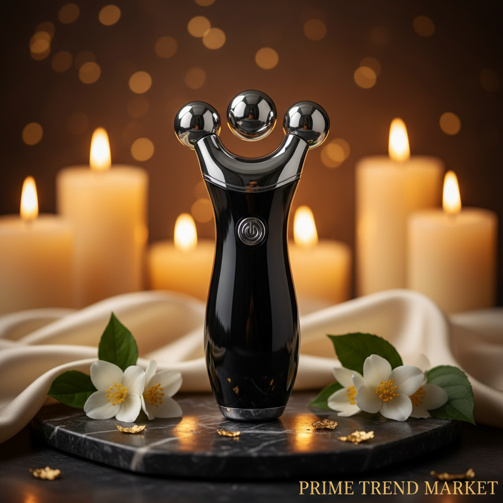 Luxury 3-Head Electric Roller EMS Massager Black Dark Marble Hero Shot