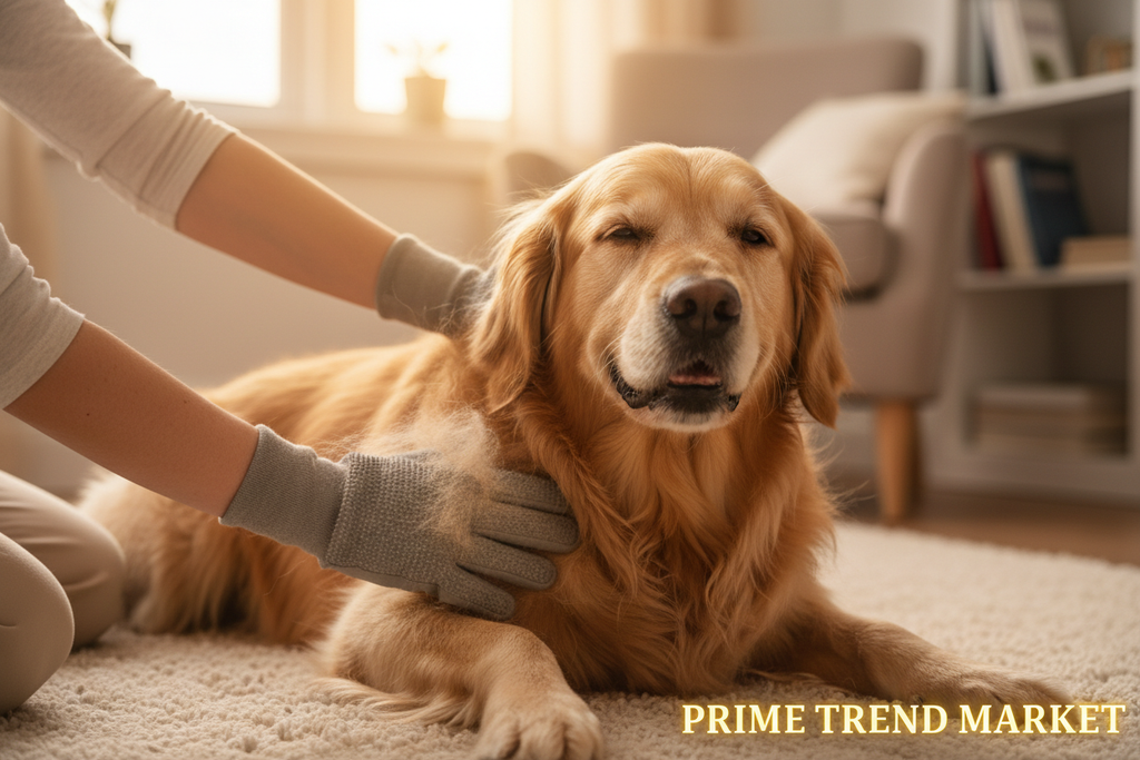 Luxury Pet Grooming Essentials Bundle - Grooming Gloves on Dog