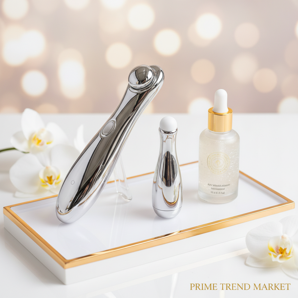 Anti-Aging Power Trio product trio on white acrylic tray with orchids