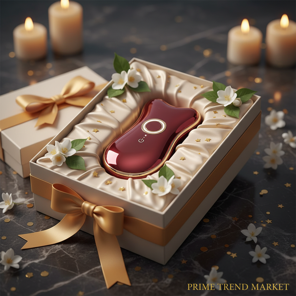 Luxury Electric Cupping & Gua Sha Device in cream satin gift box with gold ribbon