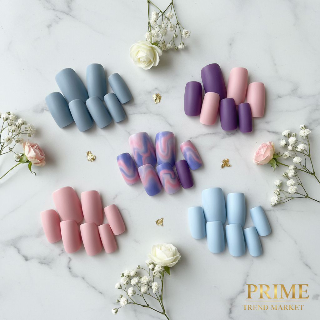 Soft Finish Wearable Press-On Nails — 5 Colors Flat Lay