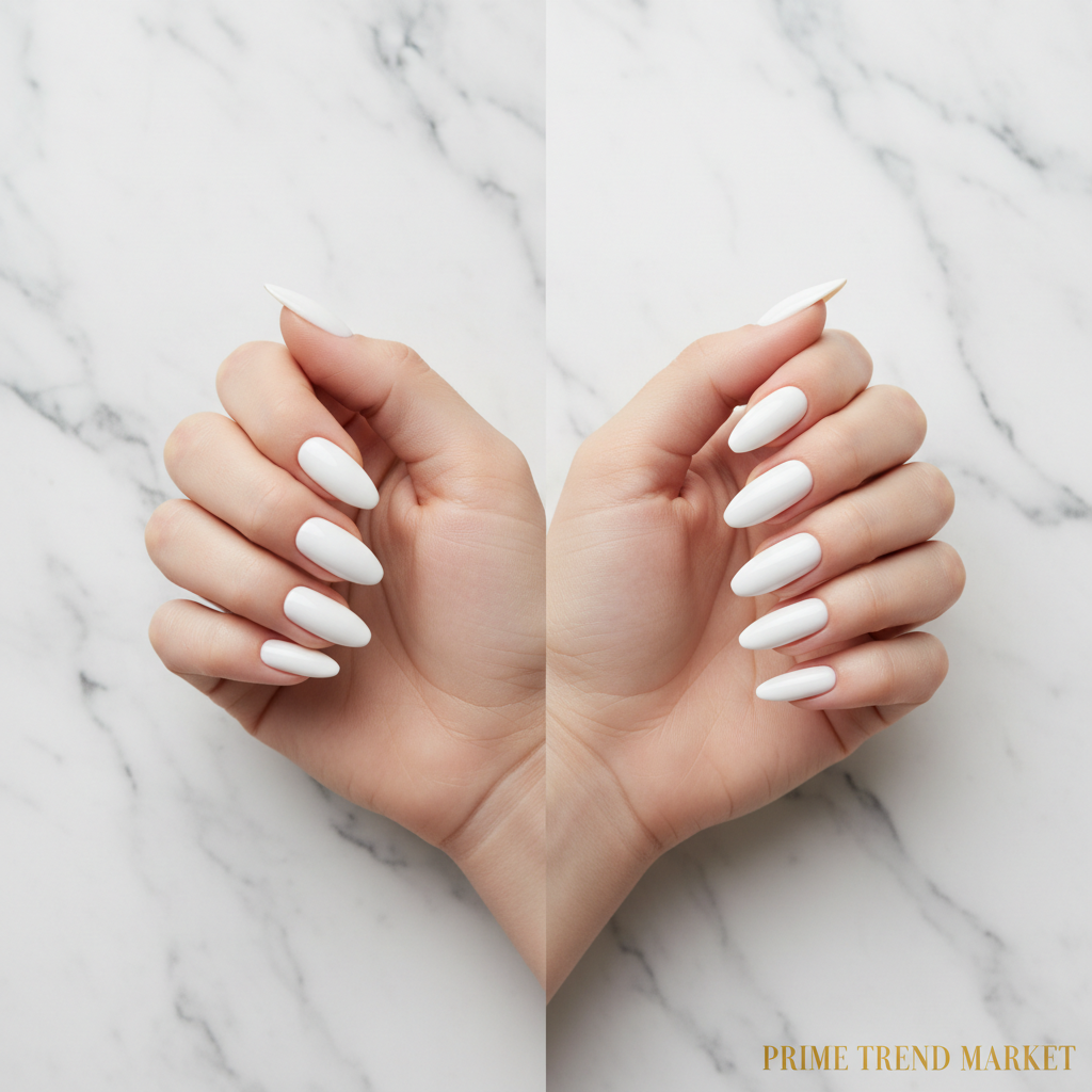 Before and after polygel nail extension transformation