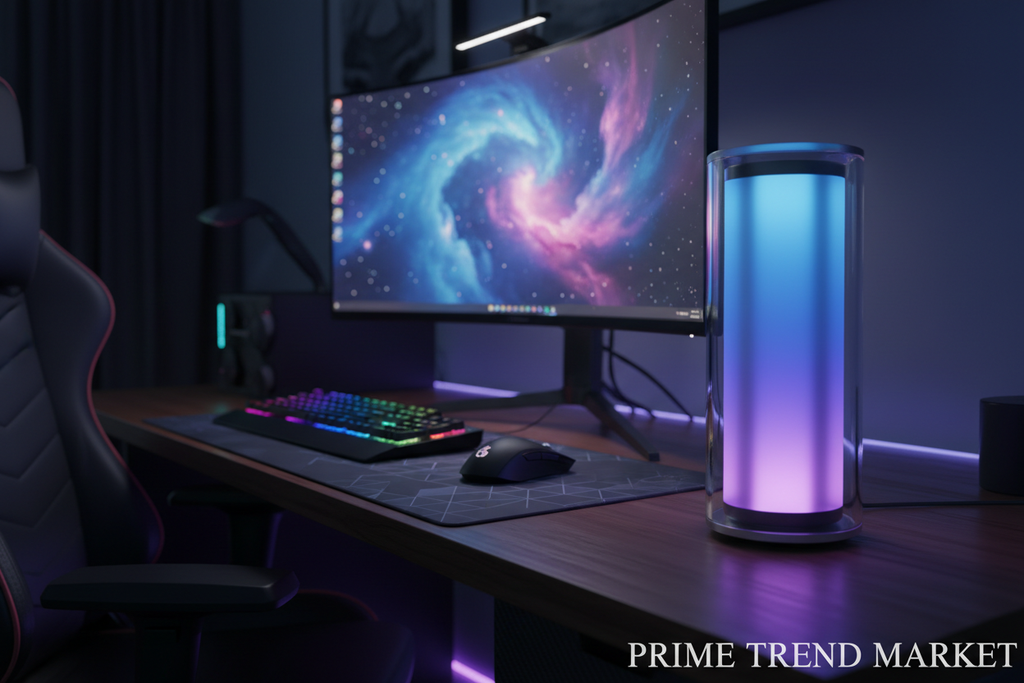 Aurora RGB Bluetooth Speaker - Gaming desk setup lifestyle shot