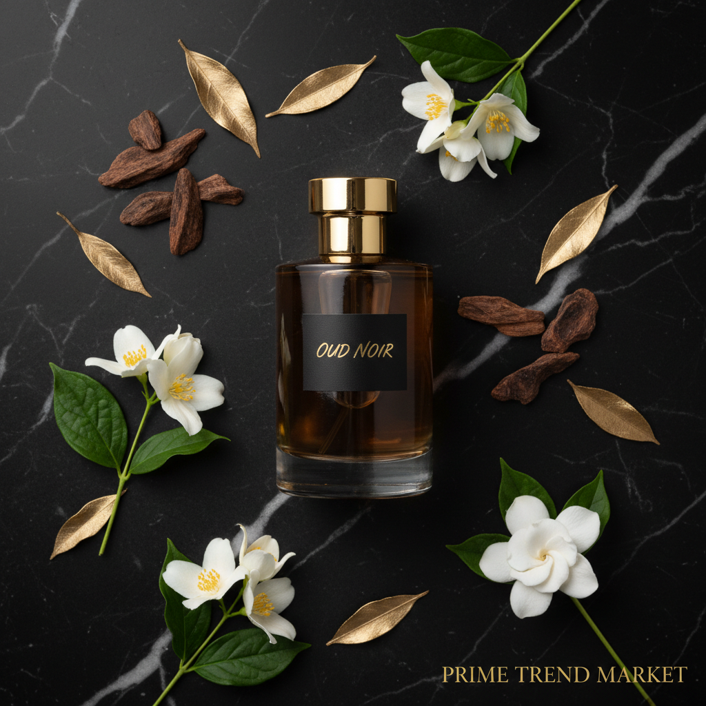 Niche Fragrance 100ml oud and floral notes flat lay - Prime Trend Market