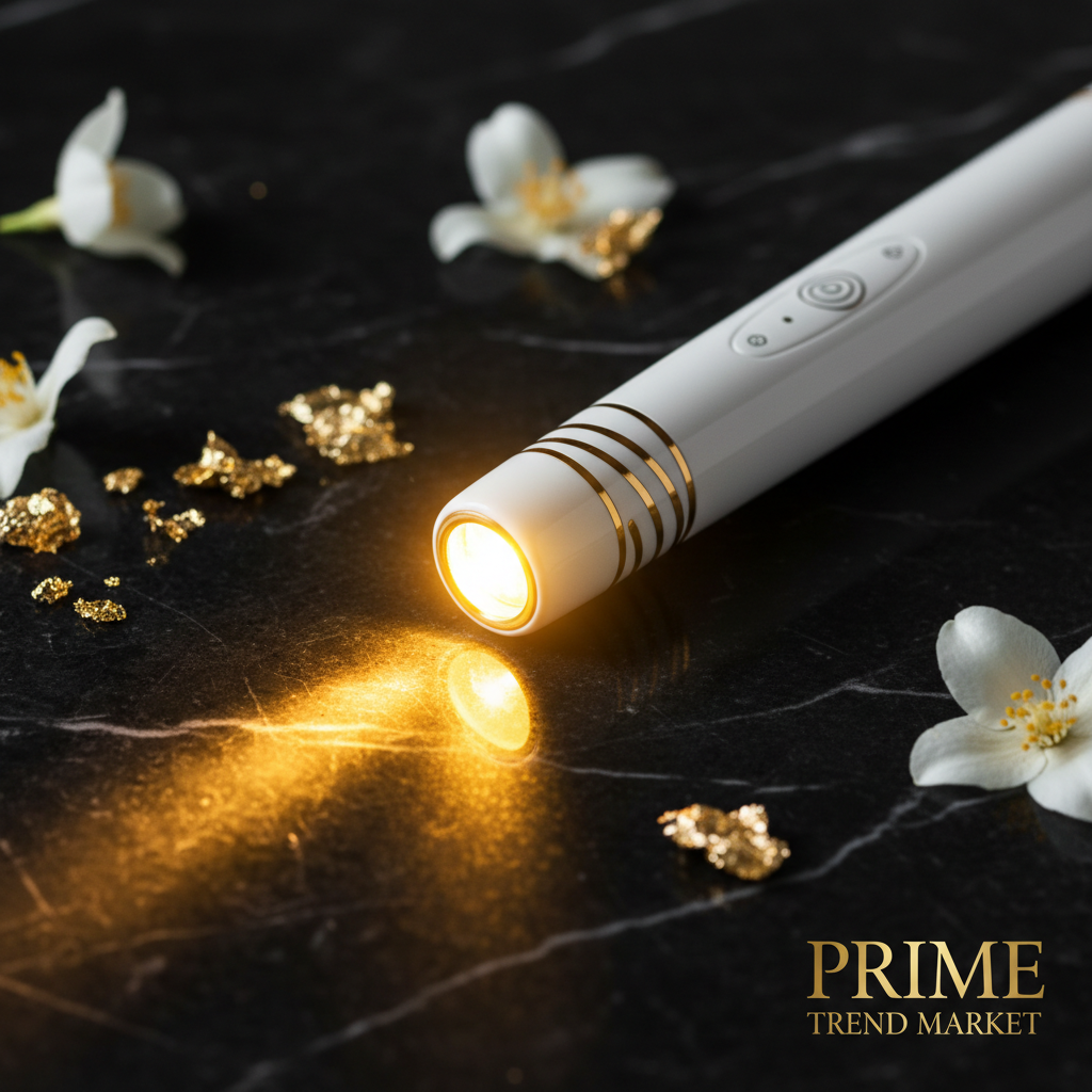 Luxury Pulse Skin Rejuvenation Wand Golden Tip Macro Dark Marble