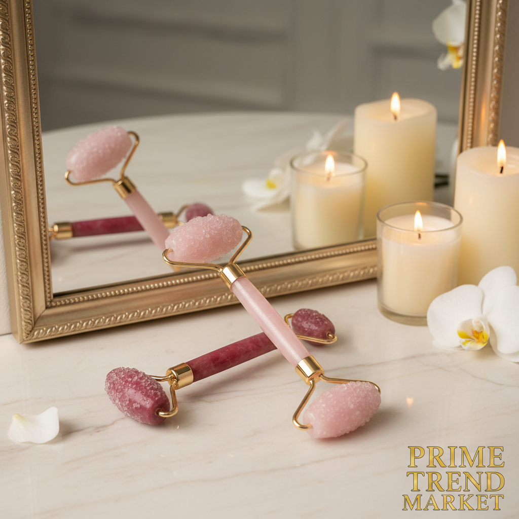 Luxury Facial Ice Roller both Cherry Pink and Pink color variants on vanity