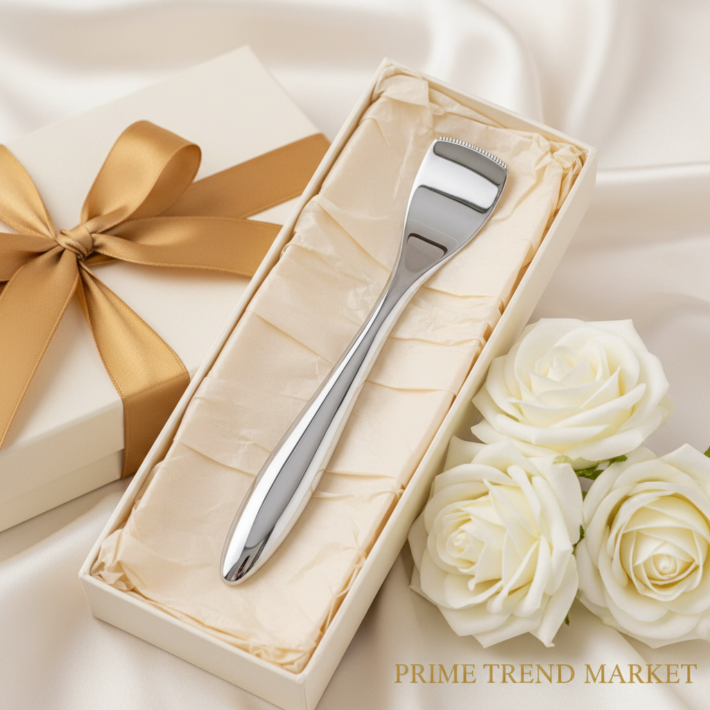 Ultrasonic skin scrubber spatula in luxury gift box with gold ribbon and white roses — Prime Trend Market