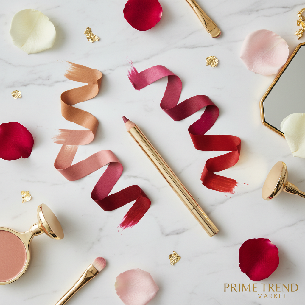 Peel off lip liner pencil dried lip stain swatches marble rose petals gold beauty editorial flat lay
