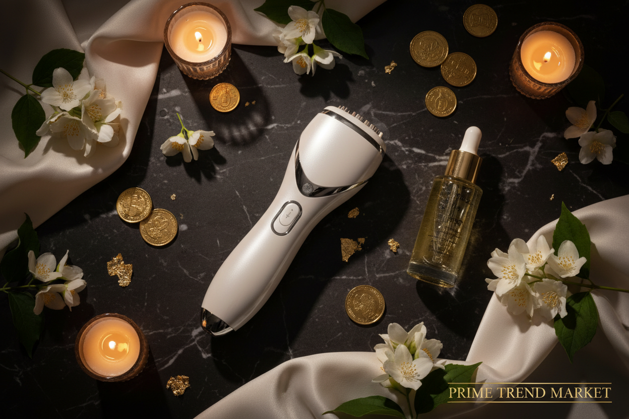 RF EMS Skin Rejuvenation Face Wand — Luxury Flat Lay Styling