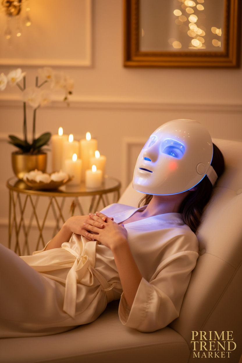 PDT LED Photon Face Mask Therapy Dome — Lifestyle Woman Using LED Dome