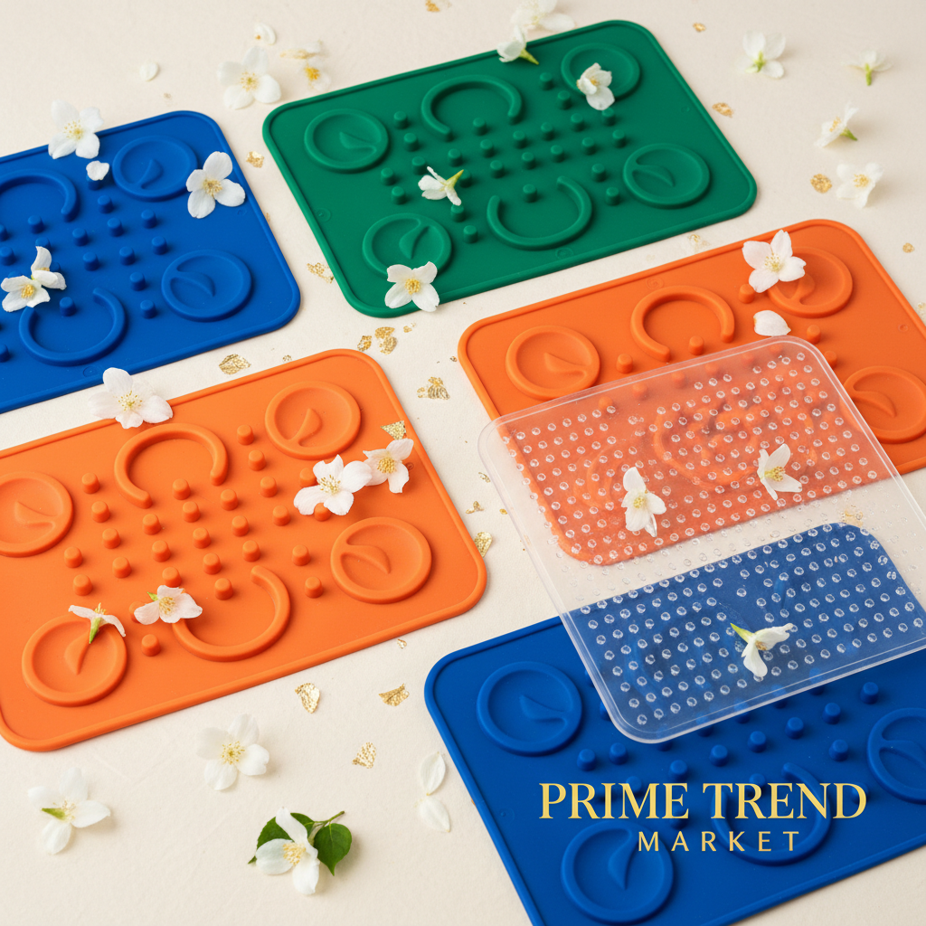 Premium Pet Lick Mat - All 4 Colors Flat Lay Blue Green Orange Transparent