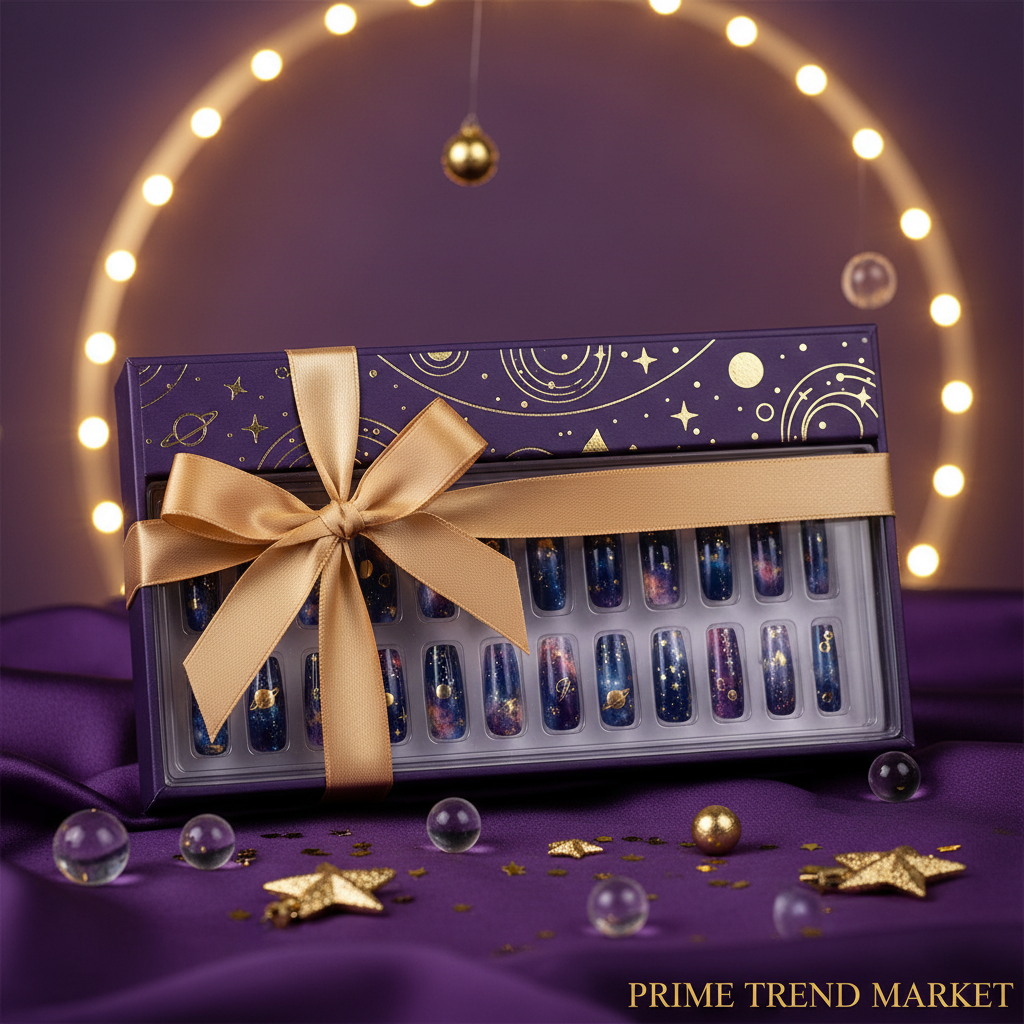 Gift presentation planet star press-on nail set luxury packaging