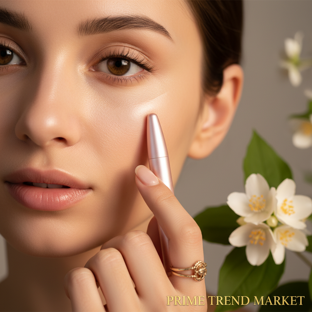 Woman using Luxury Eye Ion Therapy Pen under eye for dark circles and puffiness relief
