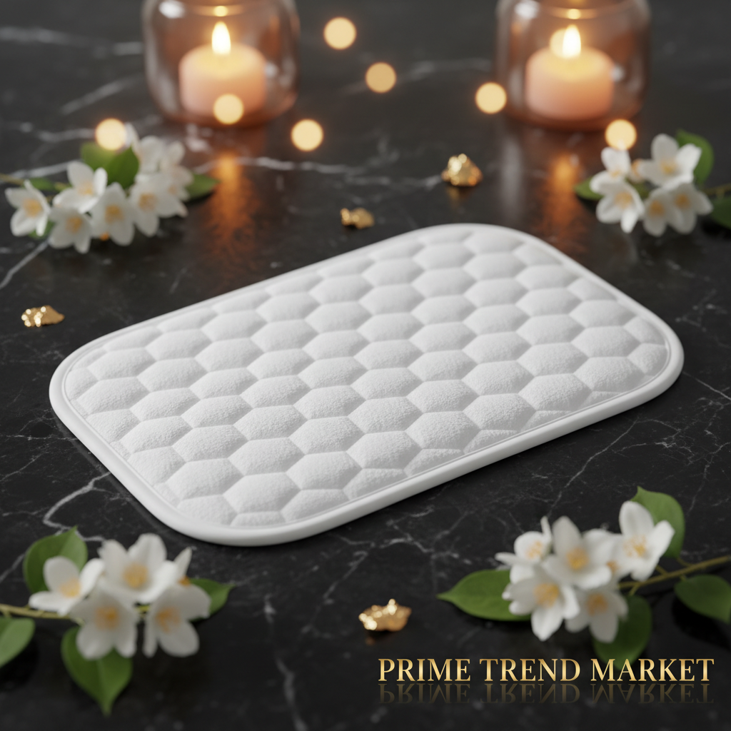 White cat litter step pad flat lay with jasmine and candlelight