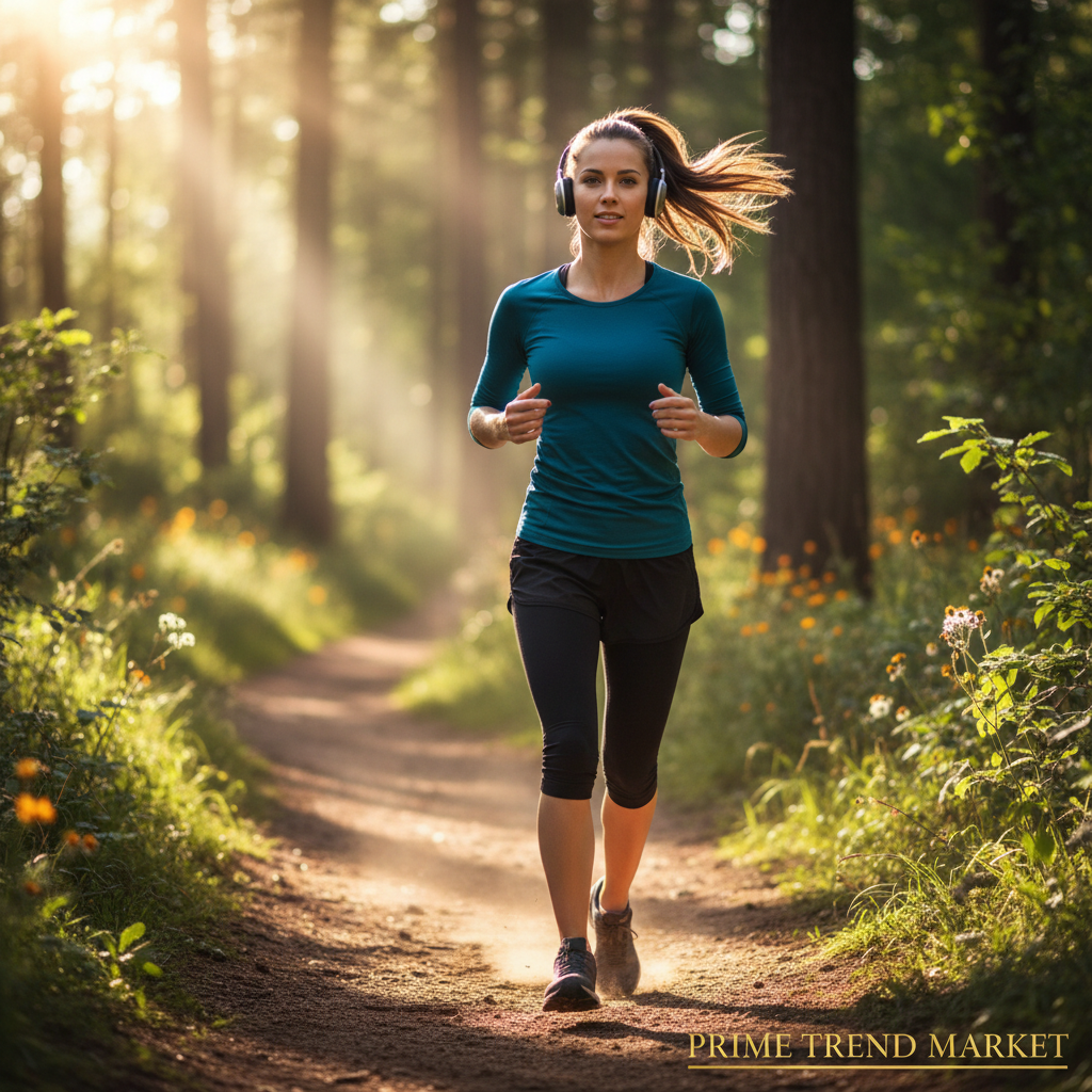 Woman Running Outdoors Wearing Bone Conduction Headphones — Prime Trend Market