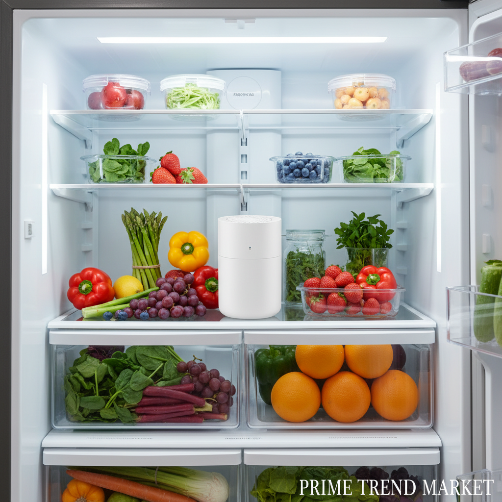 USB refrigerator deodorizer inside luxury fridge with fresh produce - Prime Trend Market