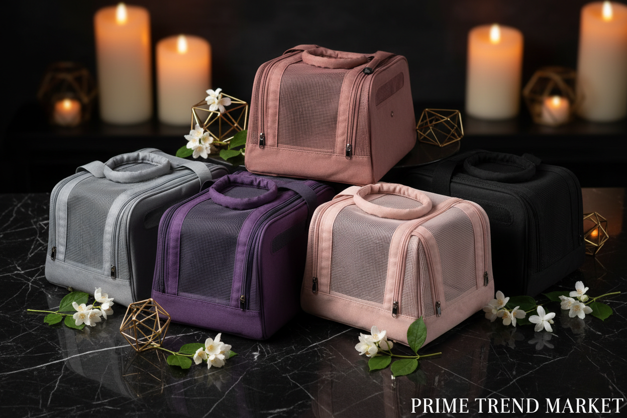 All 5 colors breathable pet carrier bag flat lay