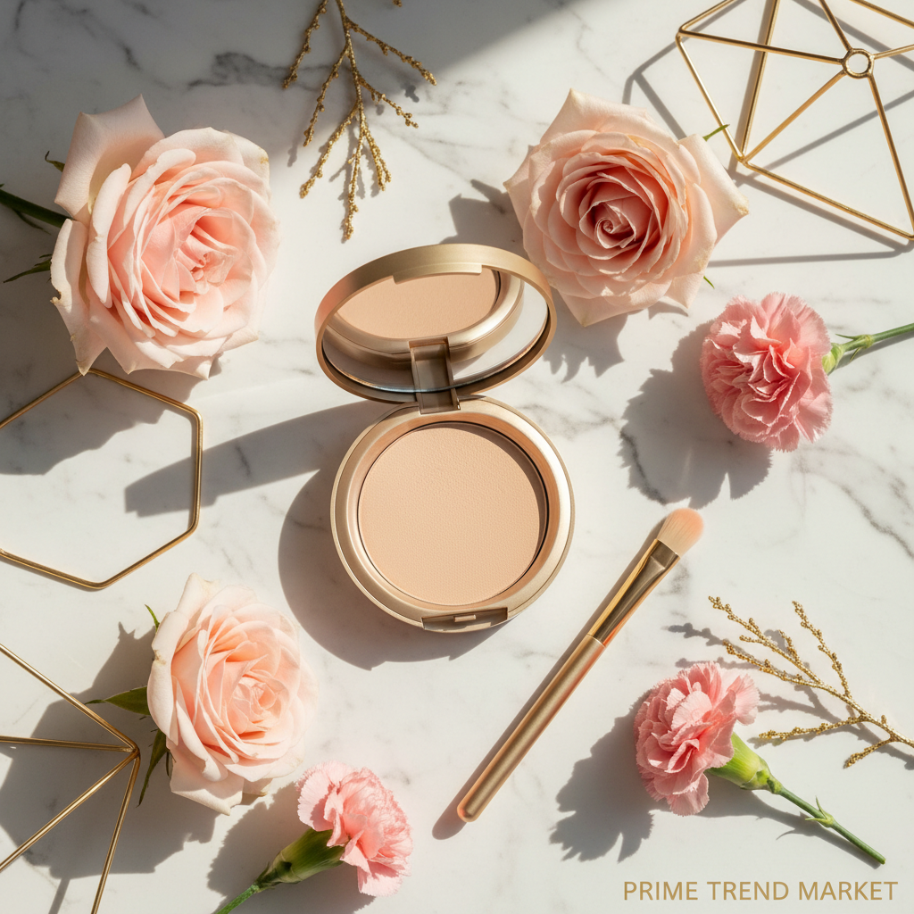 PHOFAY Matte Setting Pressed Powder marble flatlay