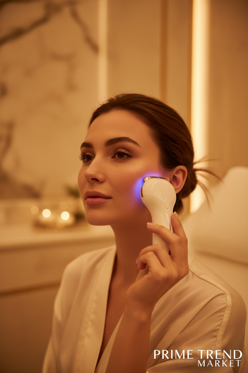 Multi-Pole RF EMS Face Sculptor — Lifestyle Woman Using Device
