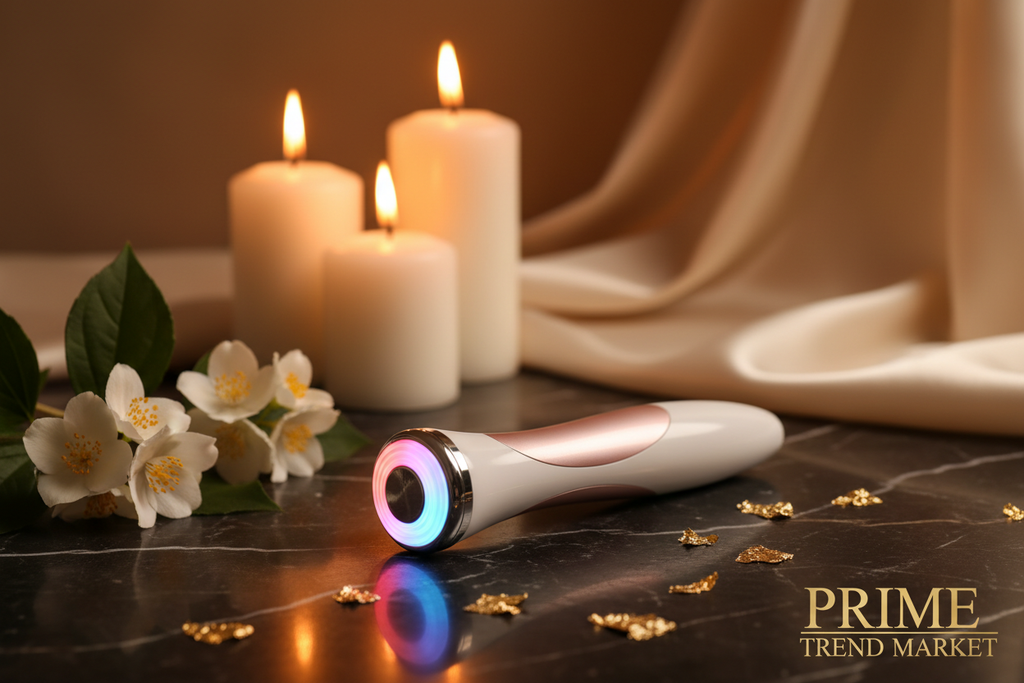 Luxury Pore Cleansing Facial Massager Dark Marble Hero Shot Red Blue Light