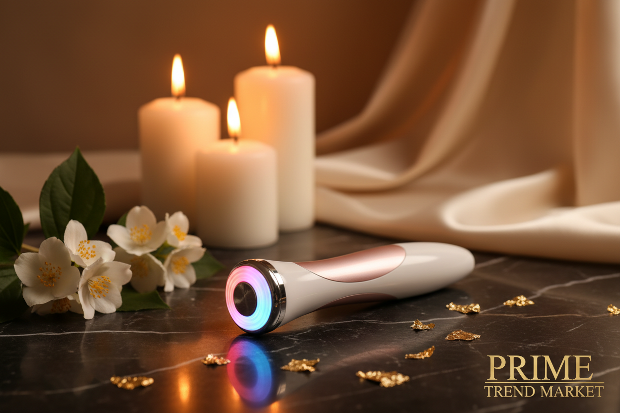 Luxury Pore Cleansing Facial Massager Dark Marble Hero Shot Red Blue Light