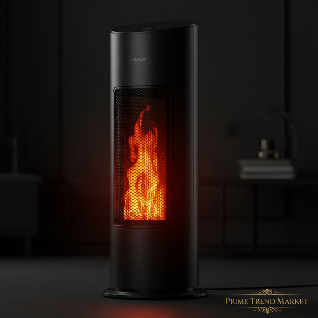 Close-up 3D flame effect ceramic tower heater - Prime Trend Market