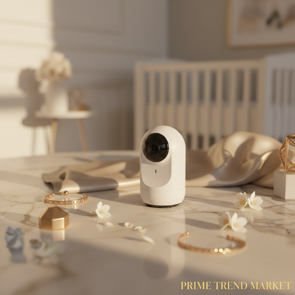 NestCam 1080P Baby Monitor on cream ivory marble with jasmine