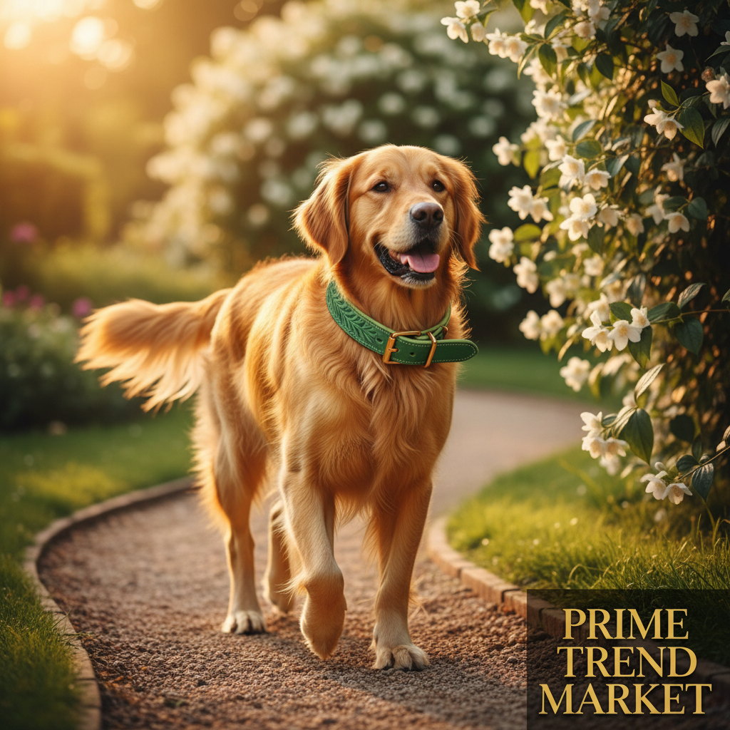 Dual-Color Embossed Pet Leash Set - Golden Retriever Garden Walk