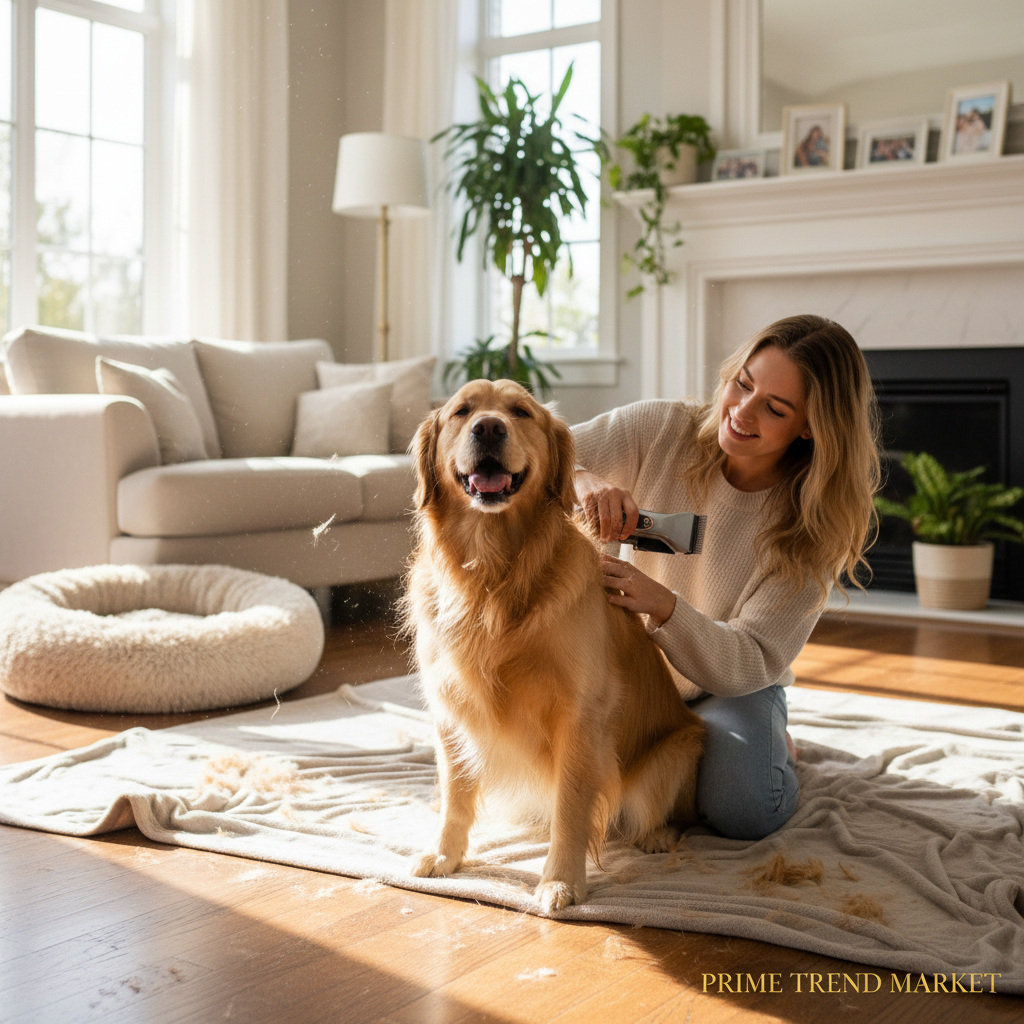 Happy Golden Retriever Being Groomed at Home with Pet Hair Clipper — Prime Trend Market