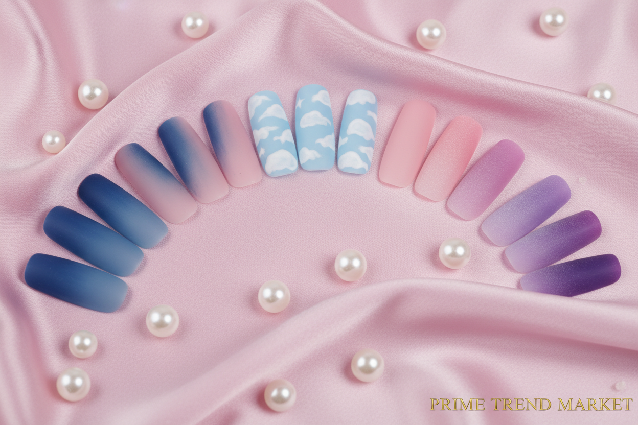 Soft Finish Wearable Press-On Nails — 5 Colors Fan Display