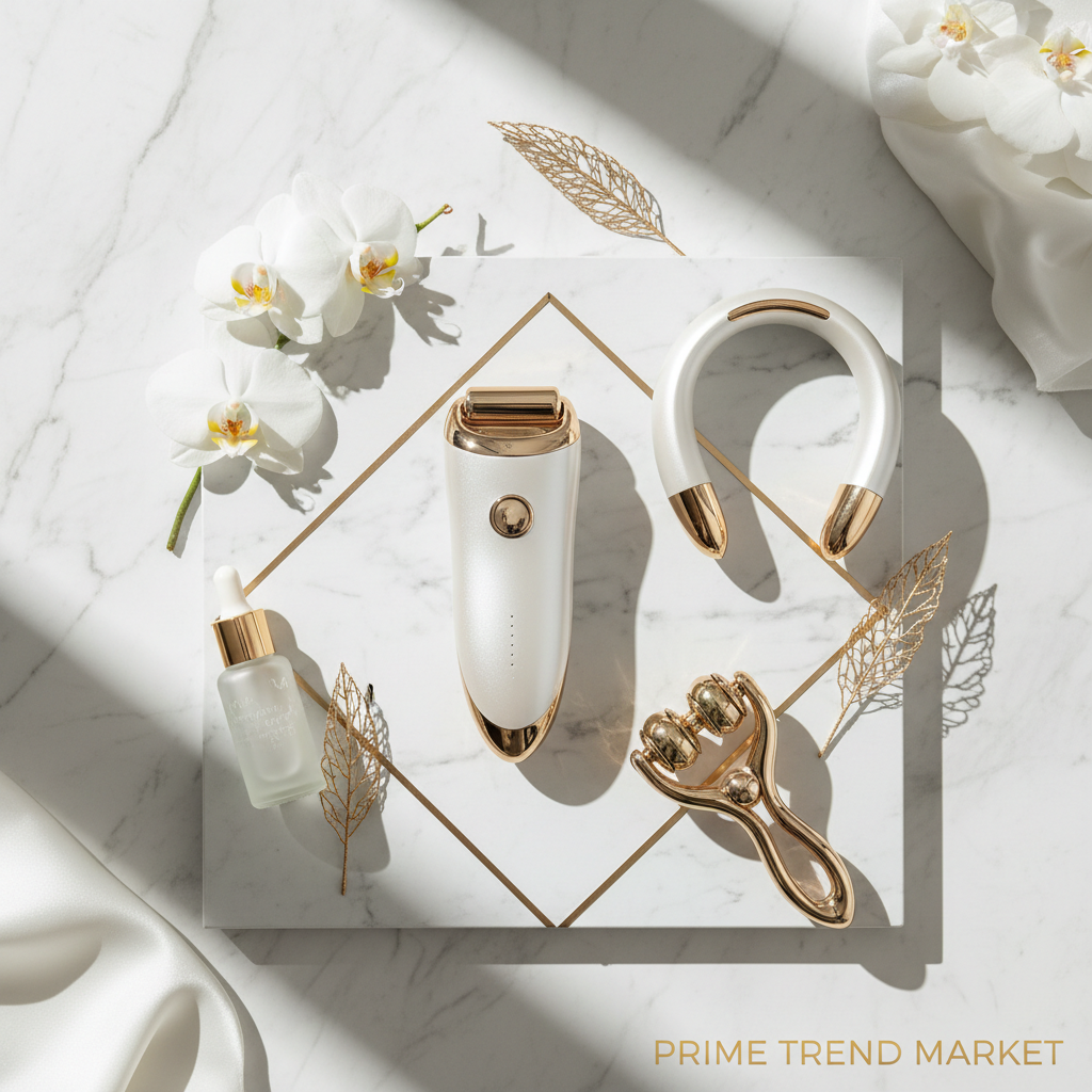 Face + Neck Sculpting Bundle flat lay — V-Face Device, Neck Lifting Instrument & 3D Roller