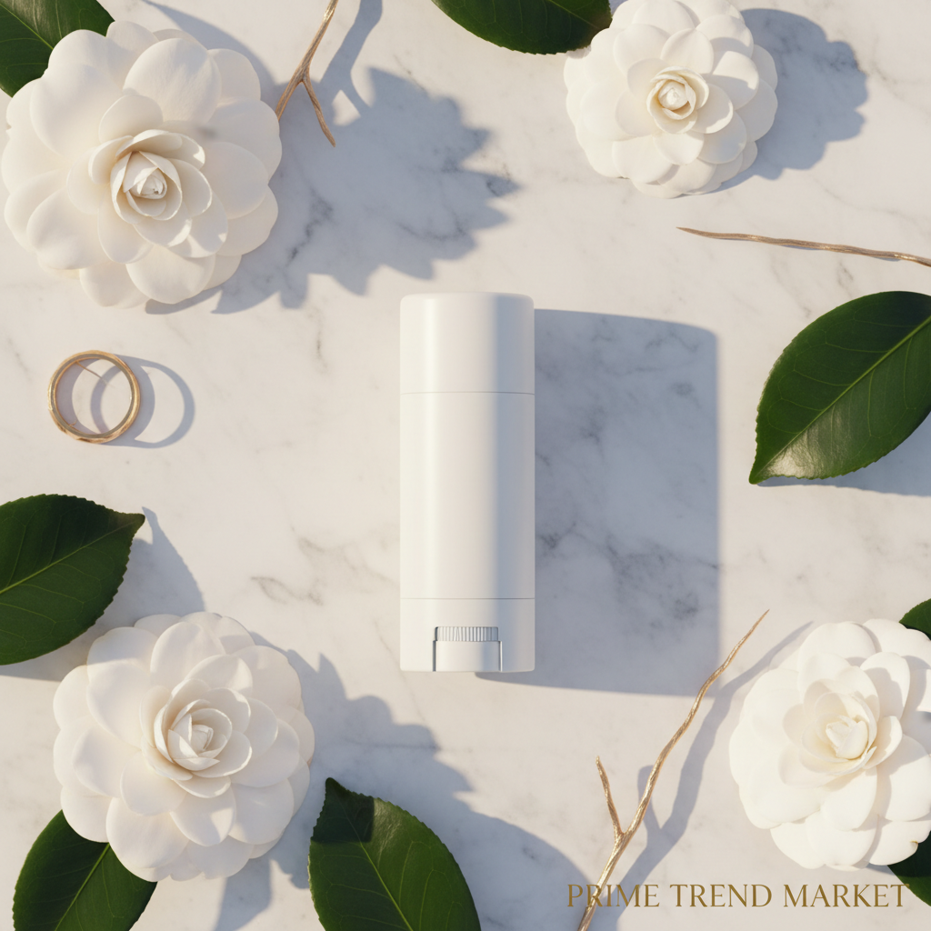 Jaysui Matte UV Protective Stick on marble with camellia flowers and gold accents — Prime Trend Market