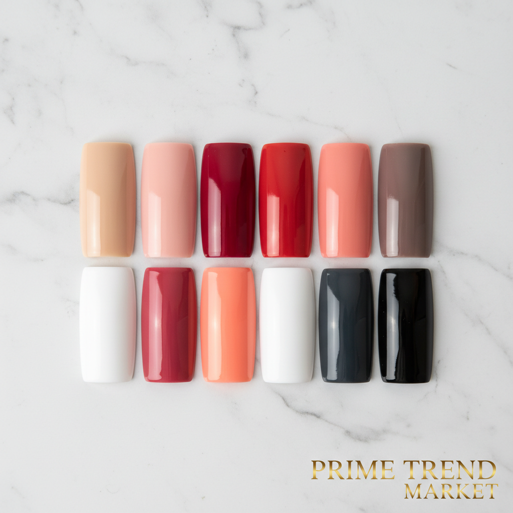 Pure color nail stickers flat lay on marble