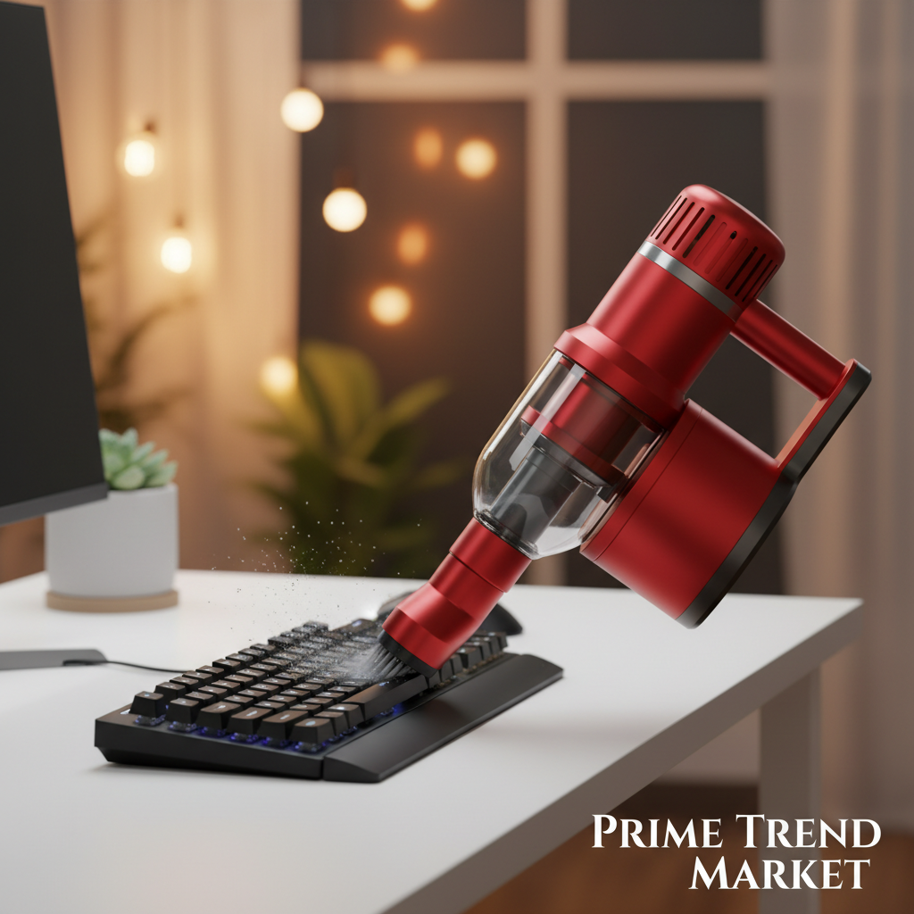 Red vacuum cleaning keyboard on desk – Prime Trend Market
