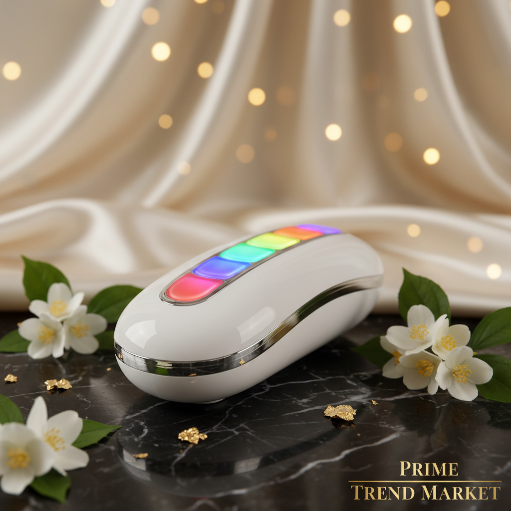 7-in-1 LED Ultrasonic EMS Iontophoresis Beauty Instrument — Hero Shot on Black Marble