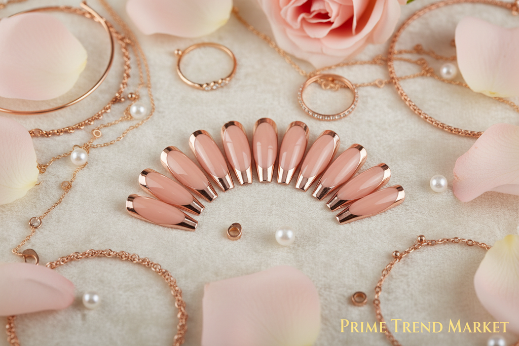 Rose Gold French Ballet Press-On Nails — Fan Display