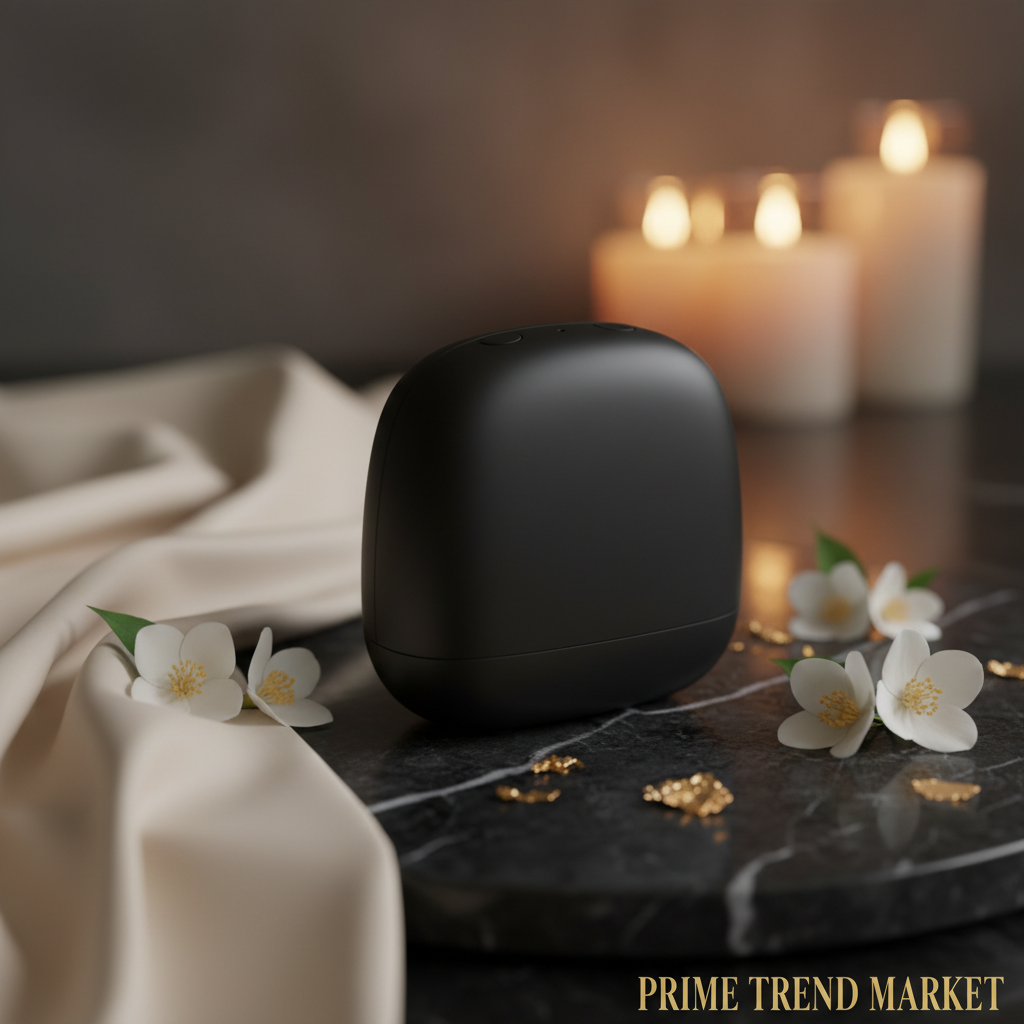 Ultra-compact mini Bluetooth speaker black on dark marble with jasmine and gold — Prime Trend Market