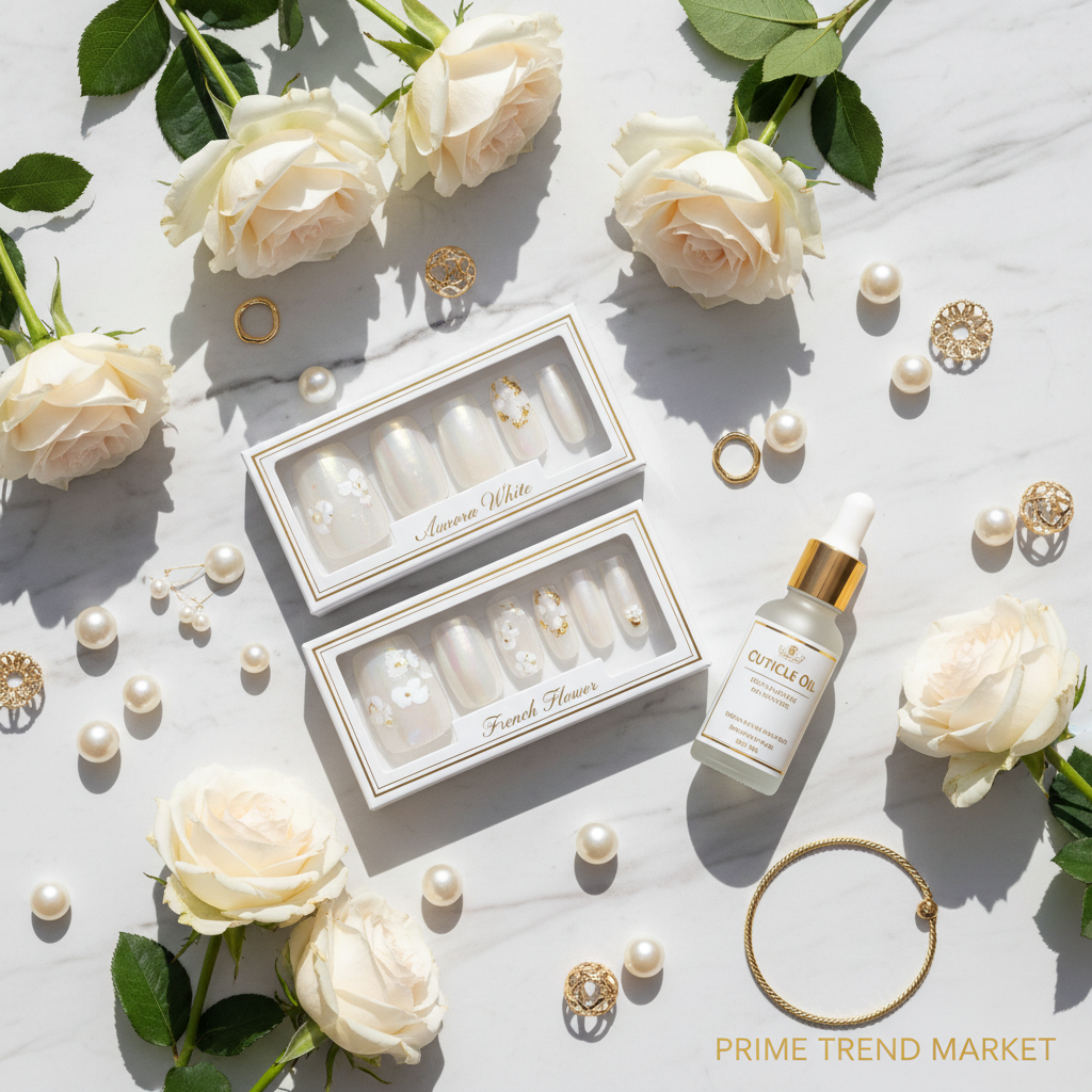 Bridal Nail Bundle flat lay marble - Prime Trend Market