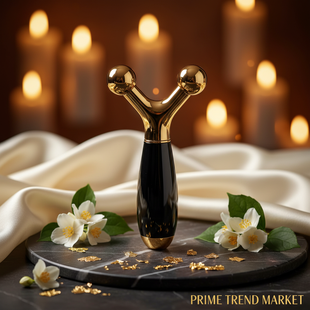 Luxury EMS Vibration Neck Massager Black Gold Dark Marble Hero Shot