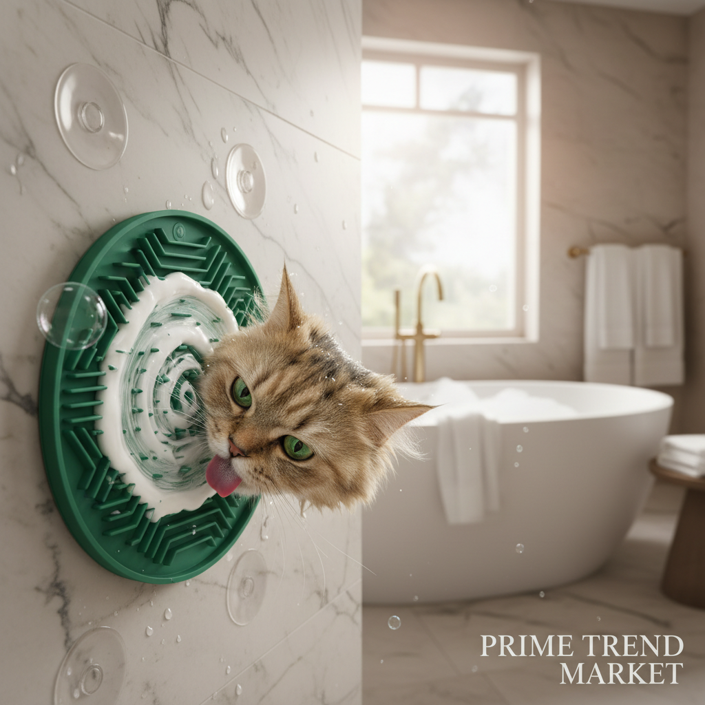 Pet Lick Mat - White Cat Bath Time Calm Lifestyle Shot