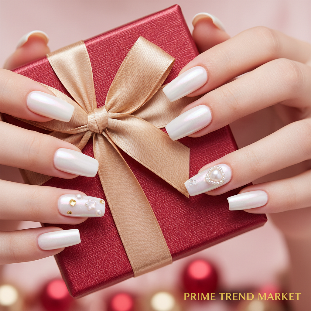 Pearl love star press-on nails with luxury gift box Valentine's aesthetic