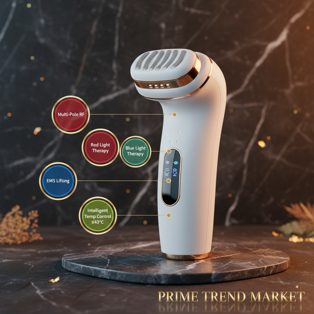 Multi-Pole RF EMS Face Sculptor — Feature Infographic RF EMS LED Therapy