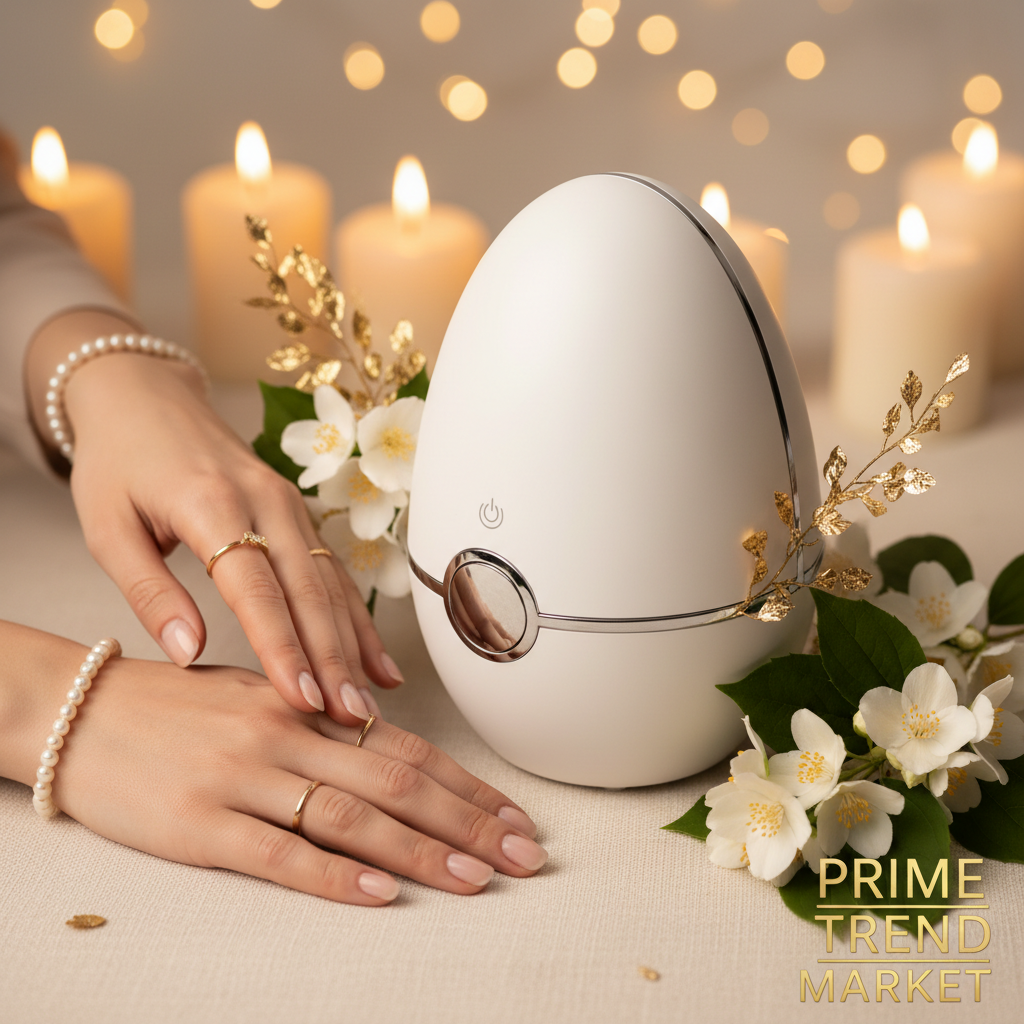 White luxury smart hand massager with jasmine flowers and candlelight spa lifestyle