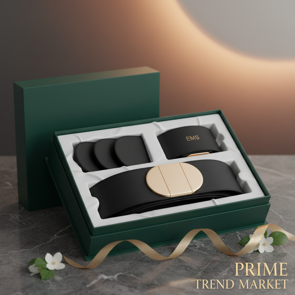 Luxury smart EMS abdomen belt body sculptor in English color gift box with jasmine petals and amber light