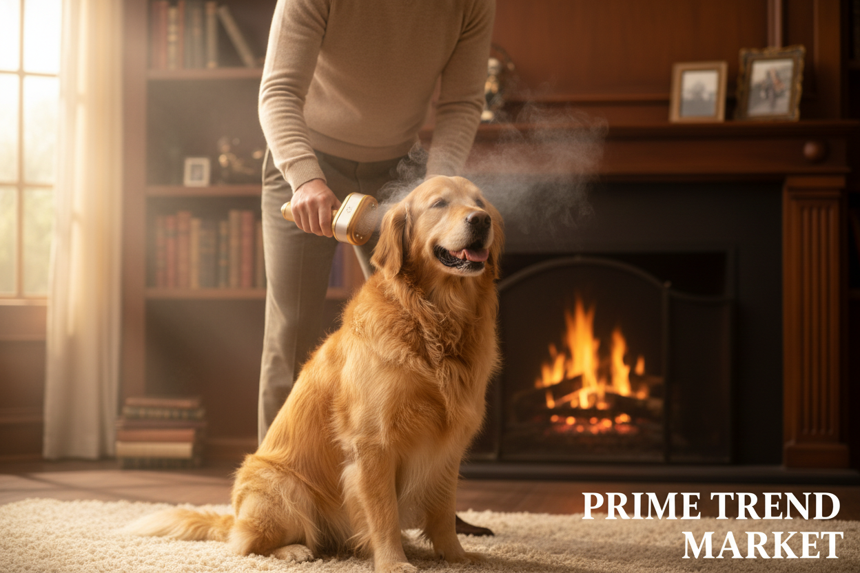 Lifestyle grooming golden retriever with steam brush — Prime Trend Market