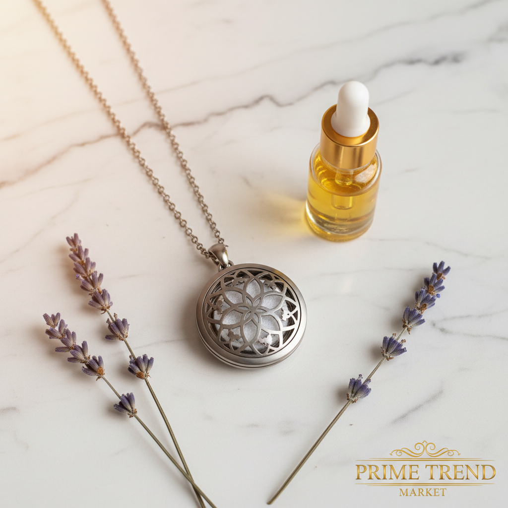Aromatherapy Essential Oil Pendant Necklace — Marble Flat Lay