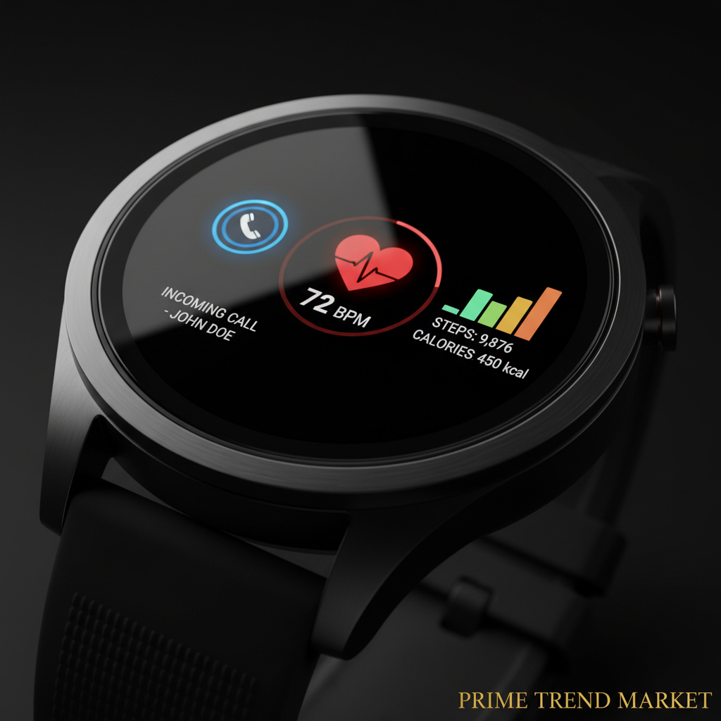 Close-up of SENBONO V19 smartwatch face showing heart rate and call notification